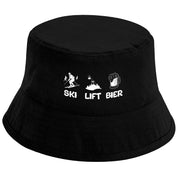 Bucket Hat Schwarz – Ski - Lift - Bier – Fischerhut mit Spruch – Unisex Einheitsgröße – Festivalhut / Sonnenhut für Damen & Herren