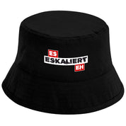 Bucket Hat Schwarz – Es eskaliert eh – Fischerhut mit Spruch – Unisex Einheitsgröße – Festivalhut / Sonnenhut für Damen & Herren