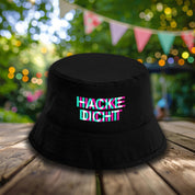 Bucket Hat Schwarz – Hacke Dicht - Rauscheffekt – Fischerhut mit Spruch – Unisex Einheitsgröße – Festivalhut / Sonnenhut für Damen & Herren