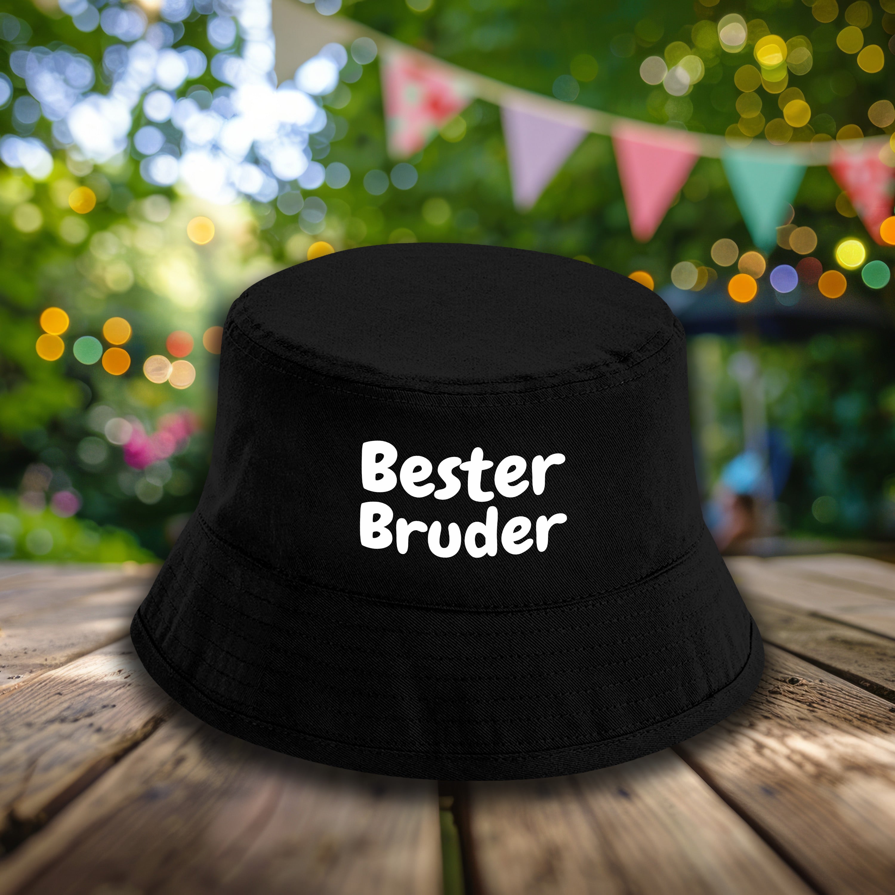 Bucket Hat Schwarz – Bester Bruder – Fischerhut mit Spruch – Unisex Einheitsgröße – Festivalhut / Sonnenhut für Damen & Herren