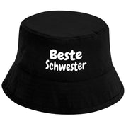 Bucket Hat Schwarz – Beste Schwester – Fischerhut mit Spruch – Unisex Einheitsgröße – Festivalhut / Sonnenhut für Damen & Herren