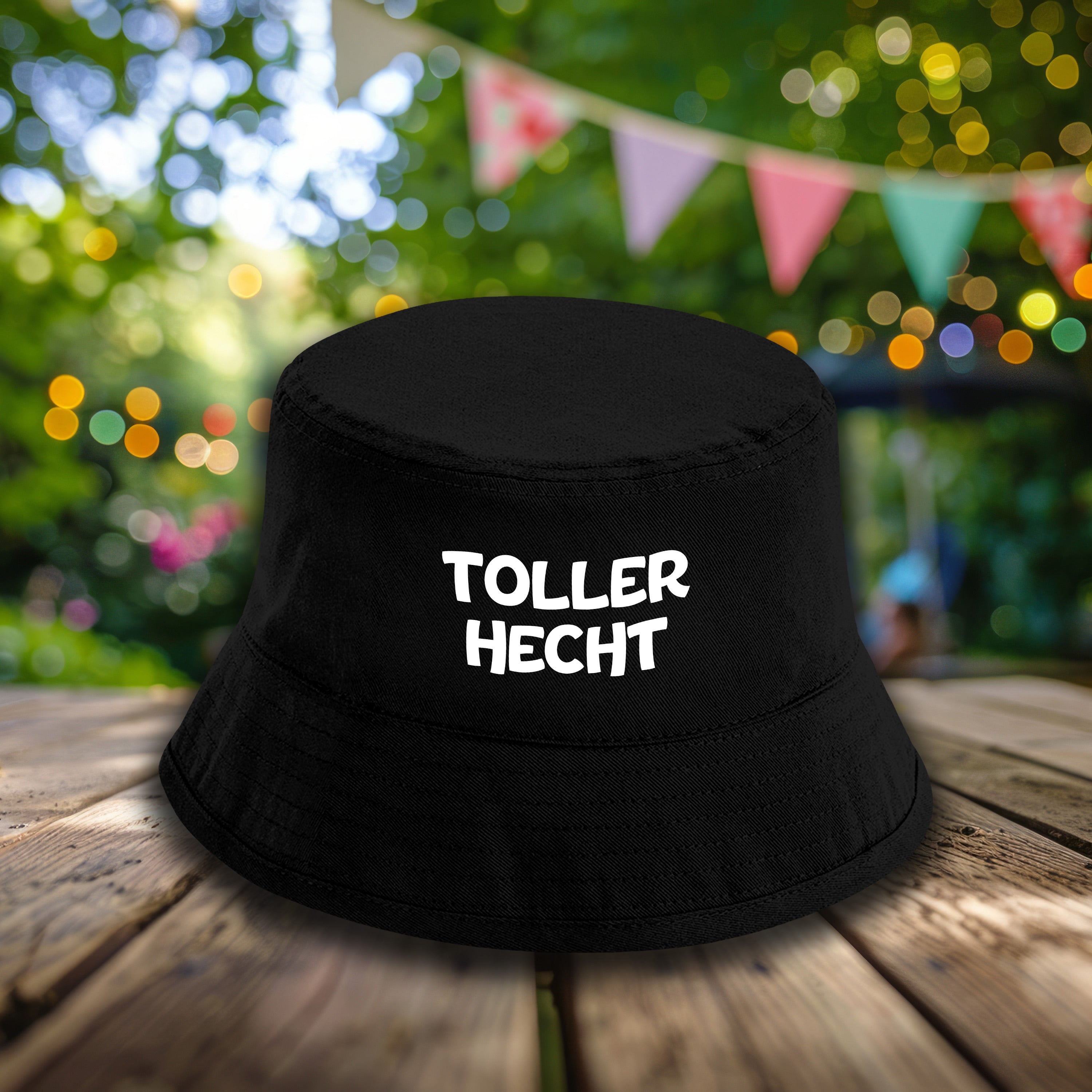 Bucket Hat Schwarz – Toller Hecht – Fischerhut mit Spruch – Unisex Einheitsgröße – Festivalhut / Sonnenhut für Damen & Herren