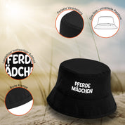 Bucket Hat Schwarz – Pferdemädchen – Fischerhut mit Spruch – Unisex Einheitsgröße – Festivalhut / Sonnenhut für Damen & Herren