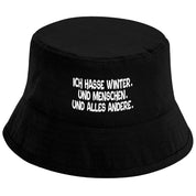 Bucket Hat Schwarz – Ich hasse Winter. Und Menschen. Uns alles andere. – Fischerhut mit Spruch – Unisex Einheitsgröße – Festivalhut / Sonnenhut für Damen & Herren