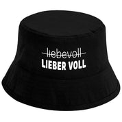 Bucket Hat Schwarz – Liebevoll - LIEBER VOLL – Fischerhut mit Spruch – Unisex Einheitsgröße – Festivalhut / Sonnenhut für Damen & Herren