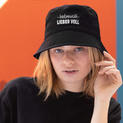 Bucket Hat Schwarz – Liebevoll - LIEBER VOLL – Fischerhut mit Spruch – Unisex Einheitsgröße – Festivalhut / Sonnenhut für Damen & Herren