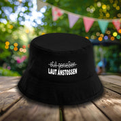 Bucket Hat Schwarz – still genießen - LAUT ANSTOSSEN – Fischerhut mit Spruch – Unisex Einheitsgröße – Festivalhut / Sonnenhut für Damen & Herren