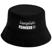 Bucket Hat Schwarz – Feingefühl - FEINHERB – Fischerhut mit Spruch – Unisex Einheitsgröße – Festivalhut / Sonnenhut für Damen & Herren