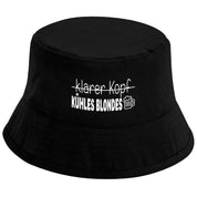 Bucket Hat Schwarz – klarer Kopf - KÜHLES BLONDES – Fischerhut mit Spruch – Unisex Einheitsgröße – Festivalhut / Sonnenhut für Damen & Herren