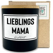 Duftkerze mit Spruch – Lieblingsmama – Geschenk für Mama, Muttertag, handgemachte Sojakerze im Glas, nachhaltig, optional mit personalisiertem Bambusdeckel