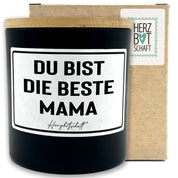 Duftkerze mit Spruch – Du bist die beste Mama – Geschenk für Mama, Muttertag, handgemachte Sojakerze im Glas, nachhaltig, optional mit personalisiertem Bambusdeckel
