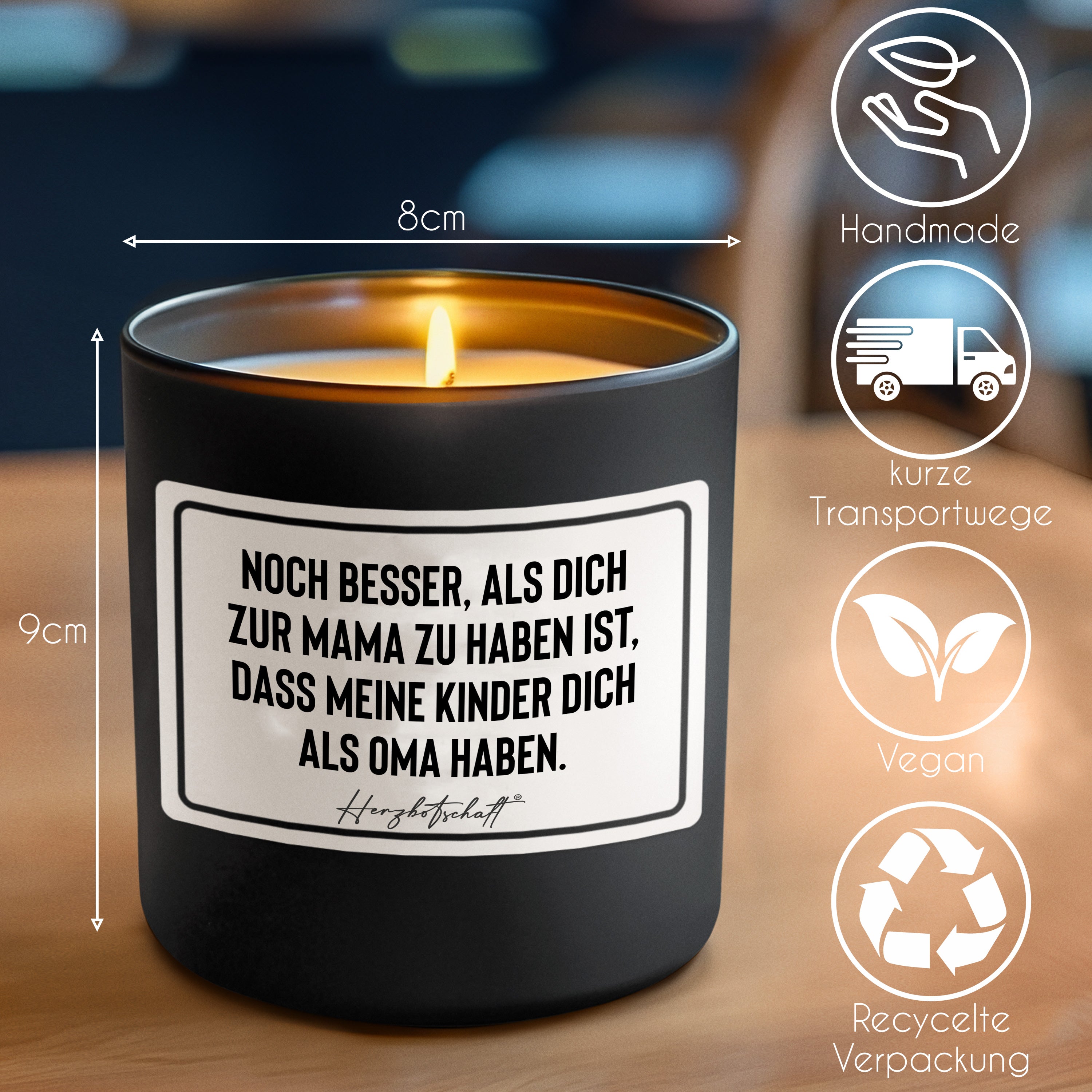Duftkerze mit Spruch – Noch besser, als Dich zur Mama zu haben ist, dass meine Kinder Dich als Oma haben. – Geschenk für Mama, Muttertag, handgemachte Sojakerze im Glas, nachhaltig, optional mit personalisiertem Bambusdeckel