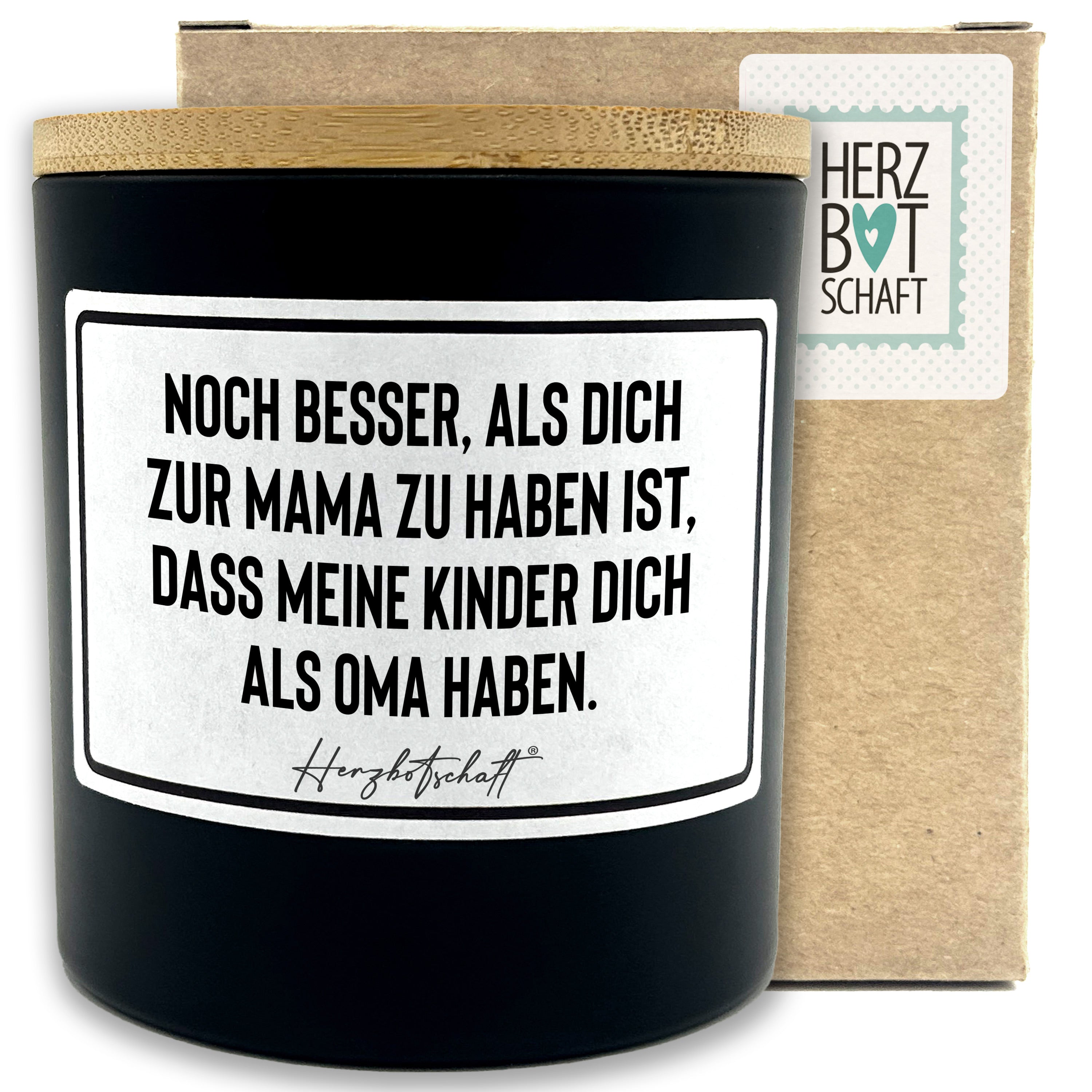 Duftkerze mit Spruch – Noch besser, als Dich zur Mama zu haben ist, dass meine Kinder Dich als Oma haben. – Geschenk für Mama, Muttertag, handgemachte Sojakerze im Glas, nachhaltig, optional mit personalisiertem Bambusdeckel
