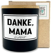 Duftkerze mit Spruch – Danke, Mama – Geschenk für Mama, Muttertag, handgemachte Sojakerze im Glas, nachhaltig, optional mit personalisiertem Bambusdeckel