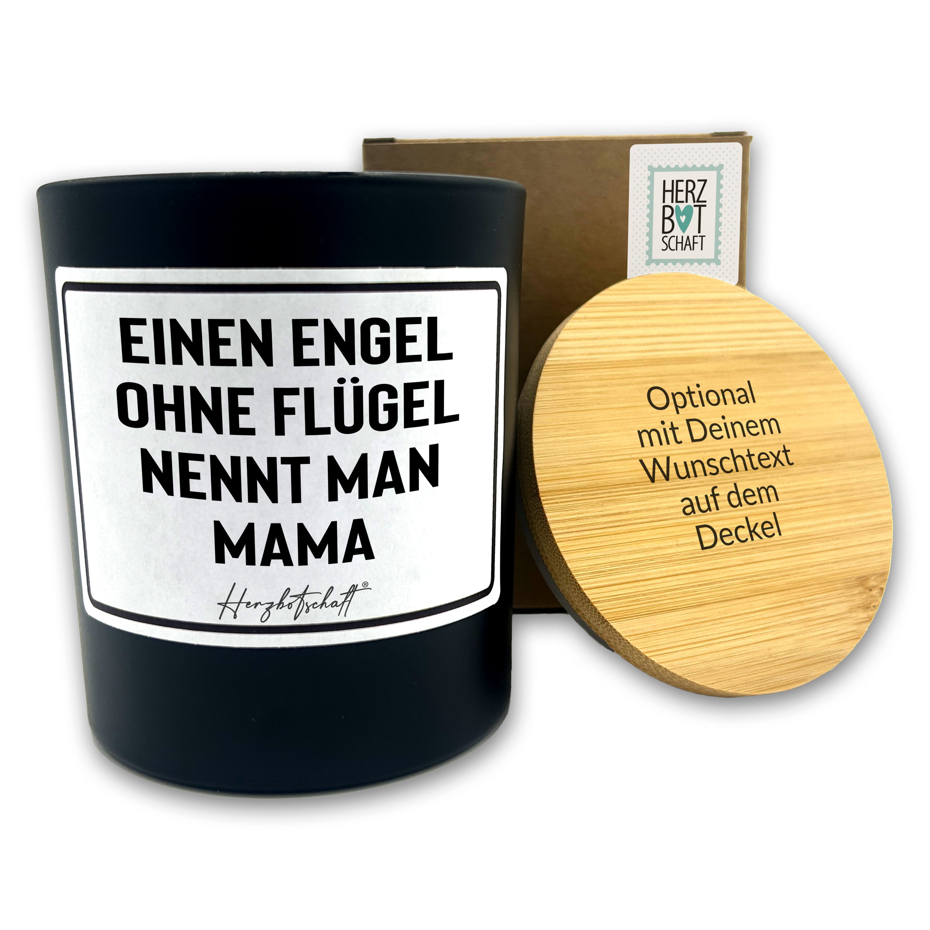 Duftkerze mit Spruch – Einen Engel ohne Flügel nennt man Mama – Geschenk für Mama, Muttertag, handgemachte Sojakerze im Glas, nachhaltig, optional mit personalisiertem Bambusdeckel
