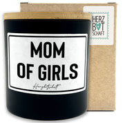 Duftkerze mit Spruch – Mom of Girls – Geschenk für Mama, Muttertag, handgemachte Sojakerze im Glas, nachhaltig, optional mit personalisiertem Bambusdeckel