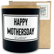 Duftkerze mit Spruch – Happy Mothersday – Geschenk für Mama, Muttertag, handgemachte Sojakerze im Glas, nachhaltig, optional mit personalisiertem Bambusdeckel