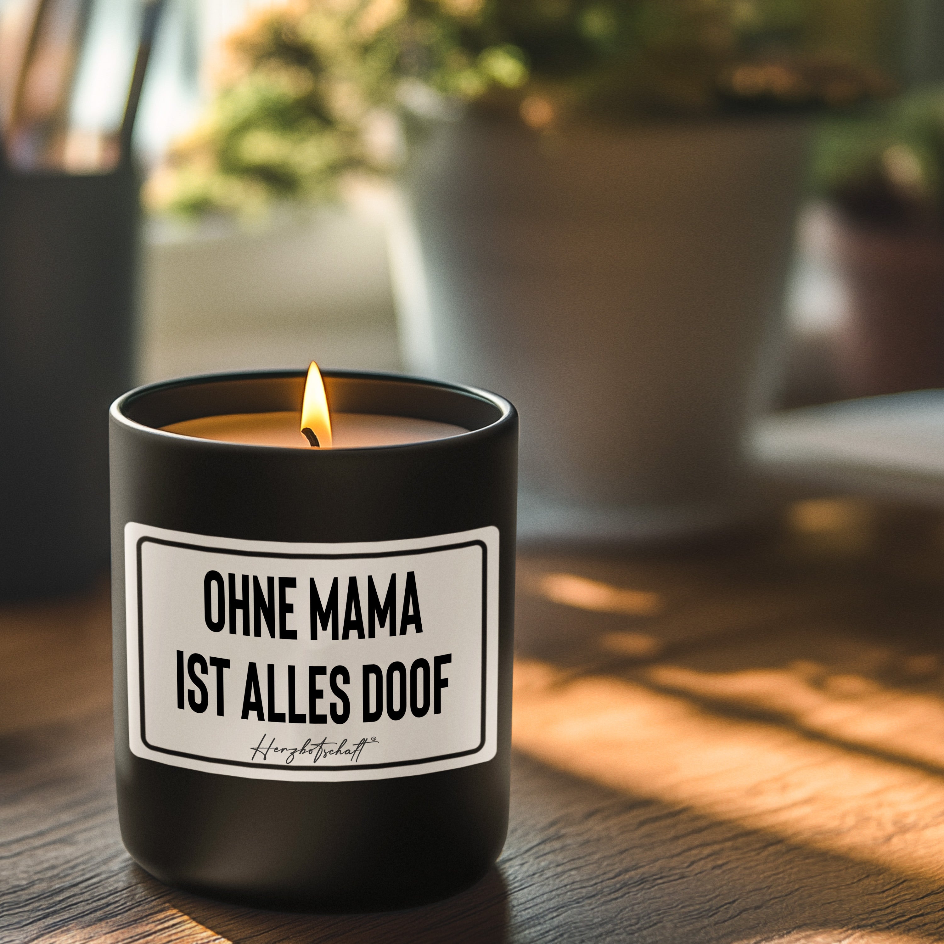 Duftkerze mit Spruch – Ohne Mama ist alles doof – Geschenk für Mama, Muttertag, handgemachte Sojakerze im Glas, nachhaltig, optional mit personalisiertem Bambusdeckel