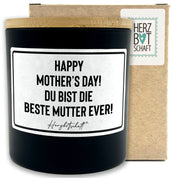 Duftkerze mit Spruch – Happy Mother’s Day! Du bist die beste Mutter ever! – Geschenk für Mama, Muttertag, handgemachte Sojakerze im Glas, nachhaltig, optional mit personalisiertem Bambusdeckel