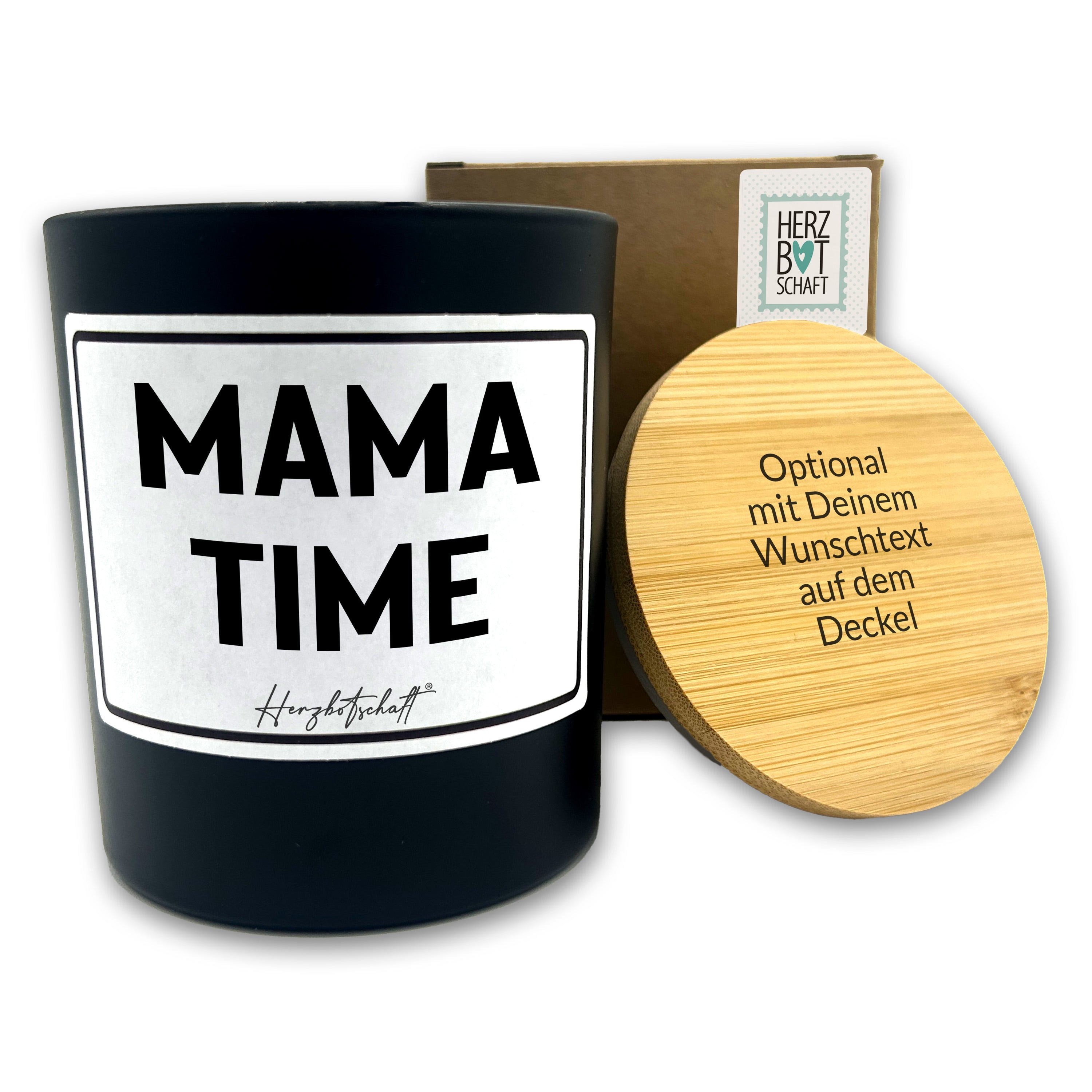 Duftkerze mit Spruch – Mama Time – Geschenk für Mama, Muttertag, handgemachte Sojakerze im Glas, nachhaltig, optional mit personalisiertem Bambusdeckel
