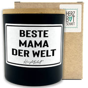 Duftkerze mit Spruch – Beste Mama der Welt – Geschenk für Mama, Muttertag, handgemachte Sojakerze im Glas, nachhaltig, optional mit personalisiertem Bambusdeckel