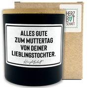 Duftkerze mit Spruch – Alles Gute zum Muttertag von Deiner Lieblingstochter. – Geschenk für Mama, Muttertag, handgemachte Sojakerze im Glas, nachhaltig, optional mit personalisiertem Bambusdeckel