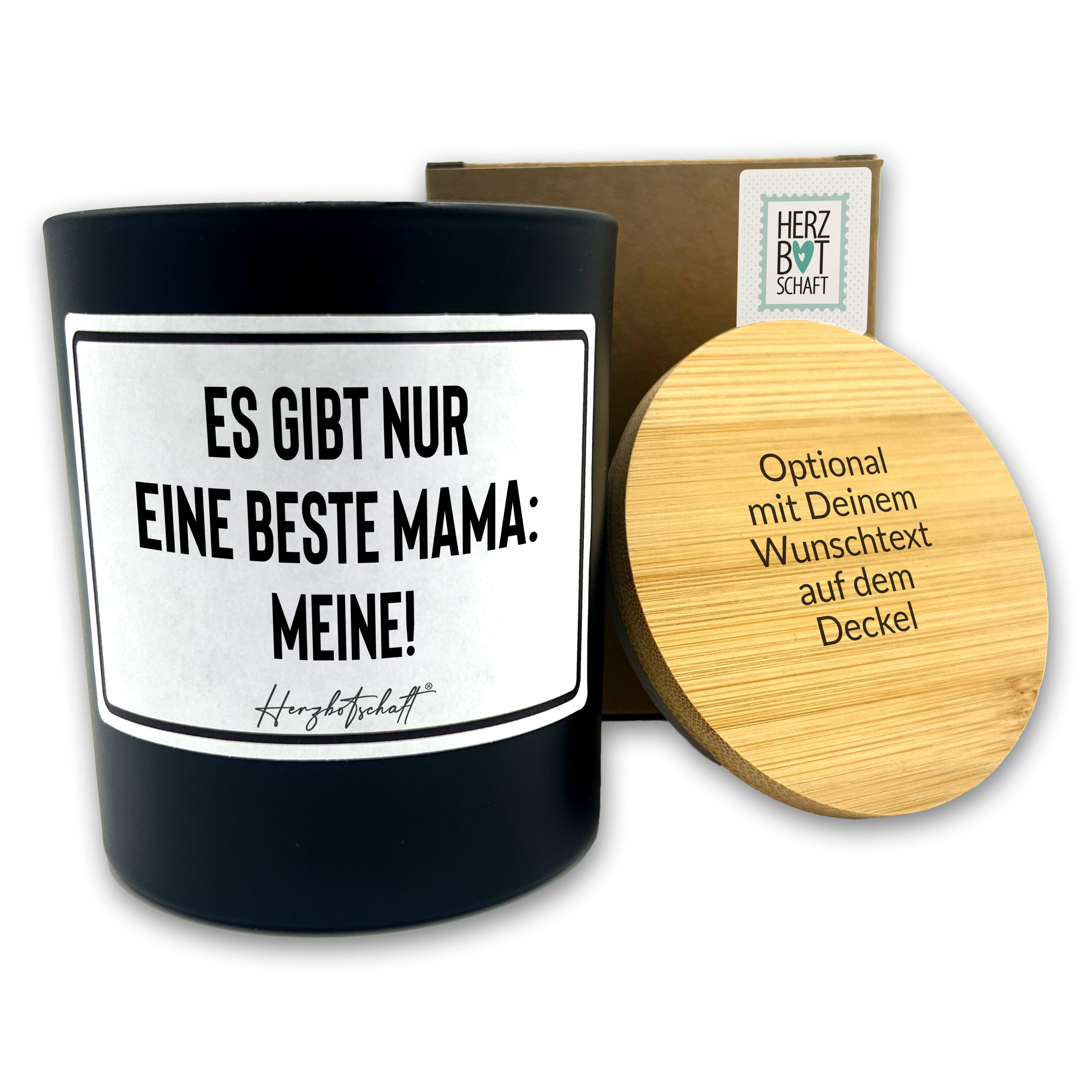 Duftkerze mit Spruch – Es gibt nur eine beste Mama: Meine! – Geschenk für Mama, Muttertag, handgemachte Sojakerze im Glas, nachhaltig, optional mit personalisiertem Bambusdeckel
