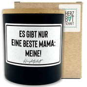 Duftkerze mit Spruch – Es gibt nur eine beste Mama: Meine! – Geschenk für Mama, Muttertag, handgemachte Sojakerze im Glas, nachhaltig, optional mit personalisiertem Bambusdeckel