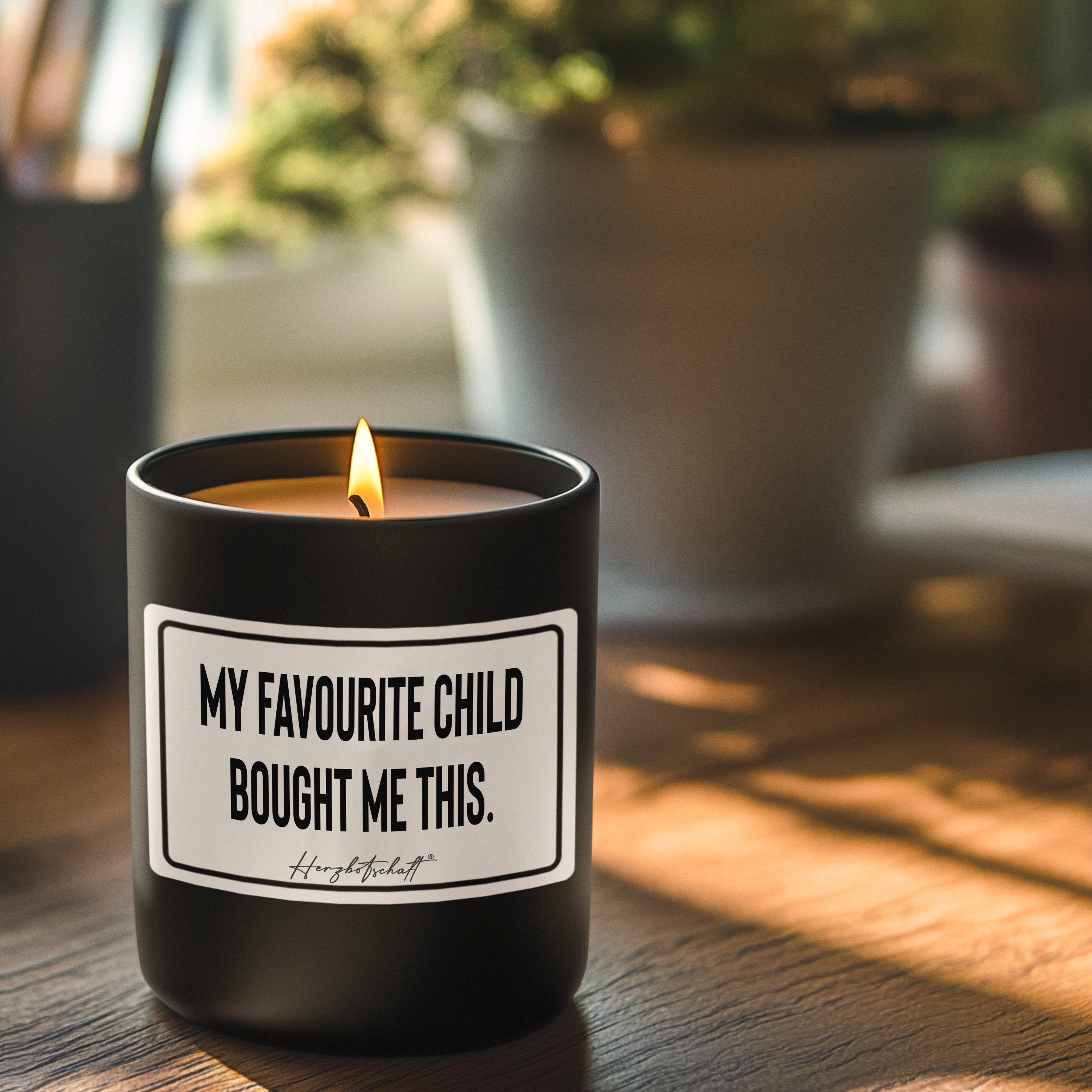 Duftkerze mit Spruch – My favourite child bought me this. – Geschenk für Mama, Muttertag, handgemachte Sojakerze im Glas, nachhaltig, optional mit personalisiertem Bambusdeckel