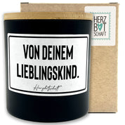 Duftkerze mit Spruch – Von Deinem Lieblingskind. – Geschenk für Mama, Muttertag, handgemachte Sojakerze im Glas, nachhaltig, optional mit personalisiertem Bambusdeckel