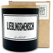 Duftkerze mit Spruch – Lieblingsmensch – Geschenk für Mama, Muttertag, handgemachte Sojakerze im Glas, nachhaltig, optional mit personalisiertem Bambusdeckel