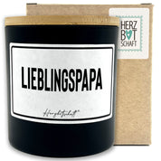 Duftkerze mit Spruch – Lieblingspapa – Geschenk für Papa, Vatertag, handgemachte Sojakerze im Glas, nachhaltig, optional mit personalisiertem Bambusdeckel