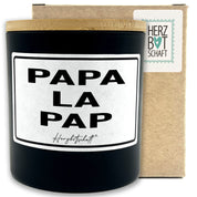 Duftkerze mit Spruch – PaPa La Pap – Geschenk für Papa, Vatertag, handgemachte Sojakerze im Glas, nachhaltig, optional mit personalisiertem Bambusdeckel