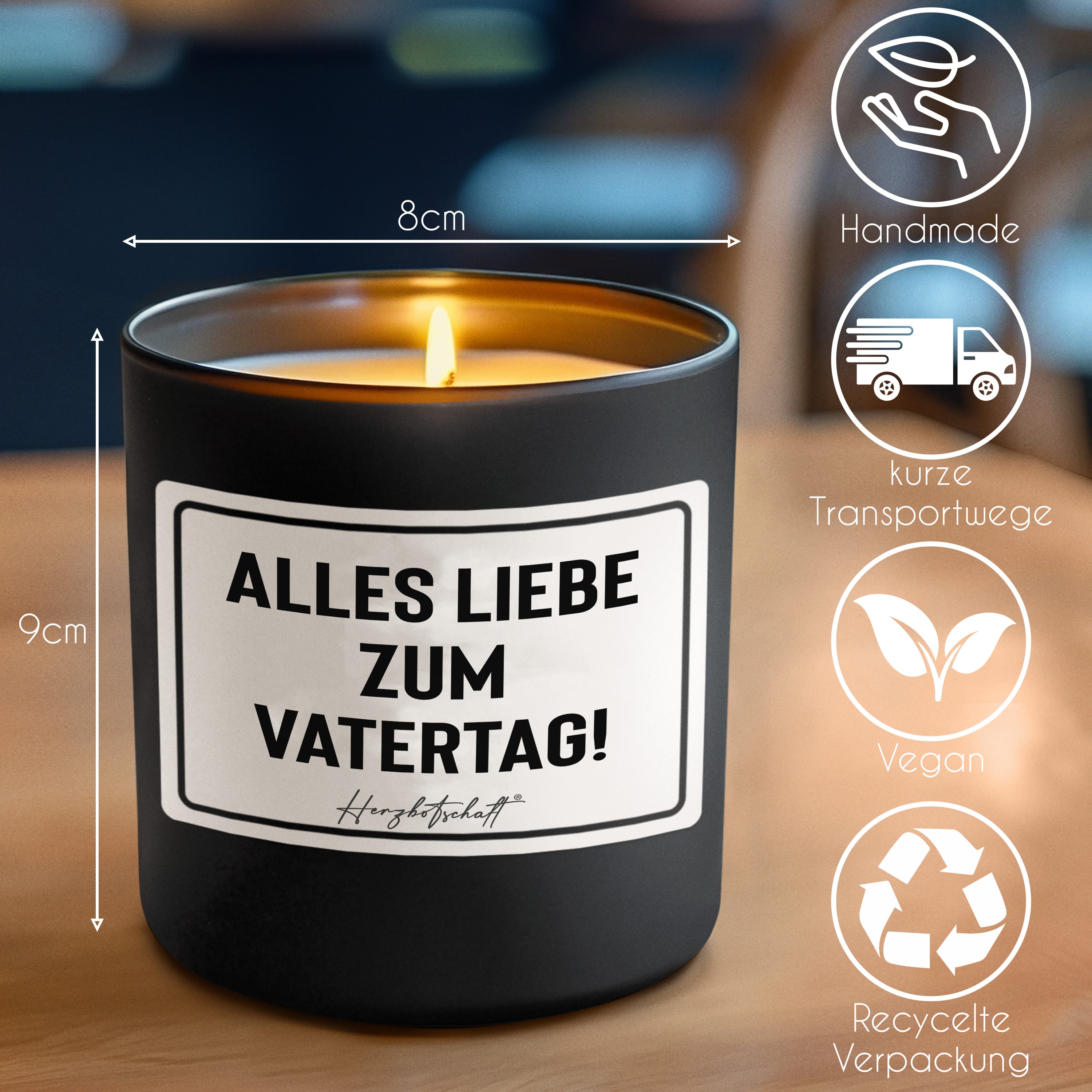 Duftkerze mit Spruch – Alles Liebe zum Vatertag! – Geschenk für Papa, Vatertag, handgemachte Sojakerze im Glas, nachhaltig, optional mit personalisiertem Bambusdeckel