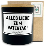 Duftkerze mit Spruch – Alles Liebe zum Vatertag! – Geschenk für Papa, Vatertag, handgemachte Sojakerze im Glas, nachhaltig, optional mit personalisiertem Bambusdeckel
