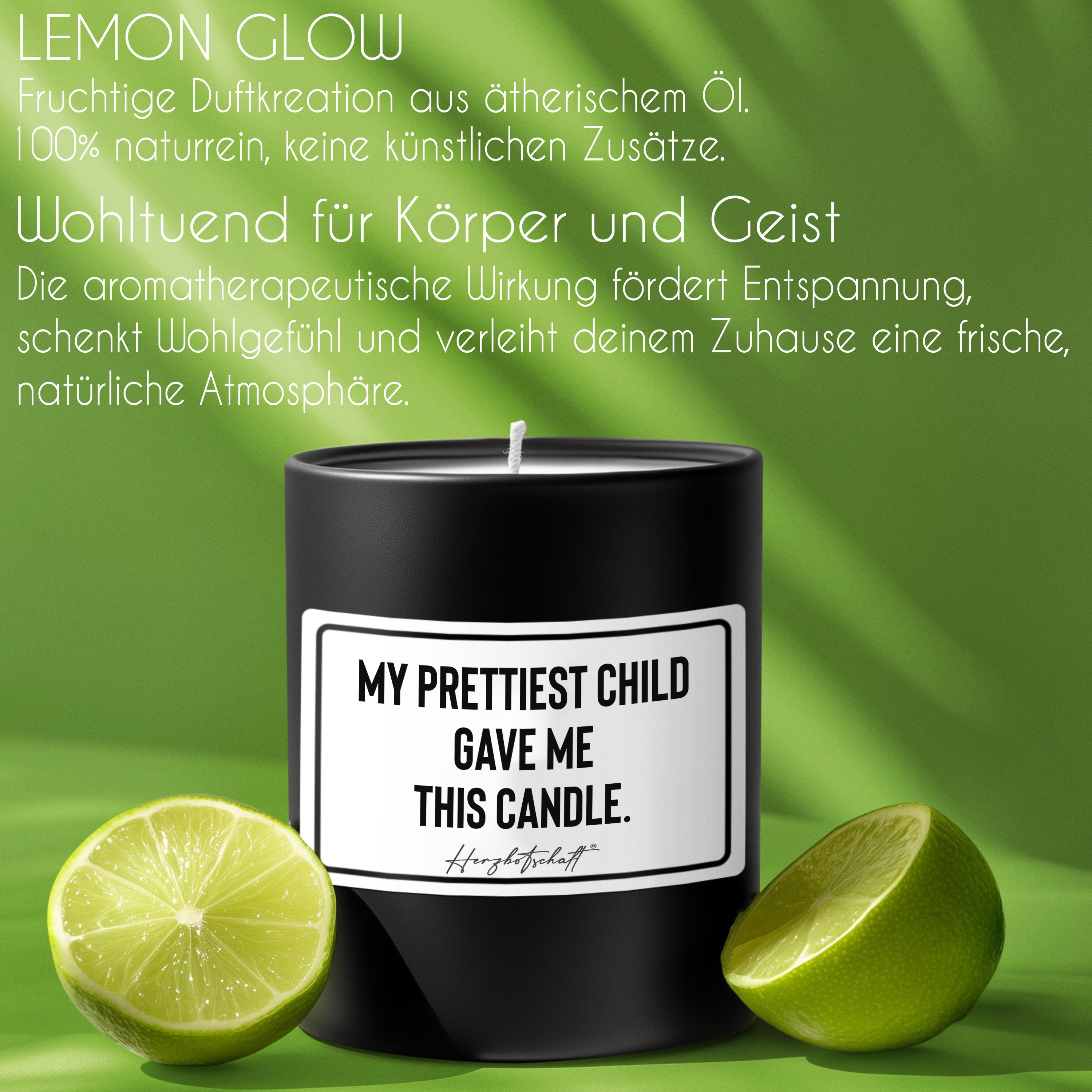 Duftkerze mit Spruch – My prettiest child gave me this candle. – Geschenk für Papa, Vatertag, handgemachte Sojakerze im Glas, nachhaltig, optional mit personalisiertem Bambusdeckel