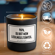 Duftkerze mit Spruch – Papa, du bist mein Lieblingselternteil. – Geschenk für Papa, Vatertag, handgemachte Sojakerze im Glas, nachhaltig, optional mit personalisiertem Bambusdeckel