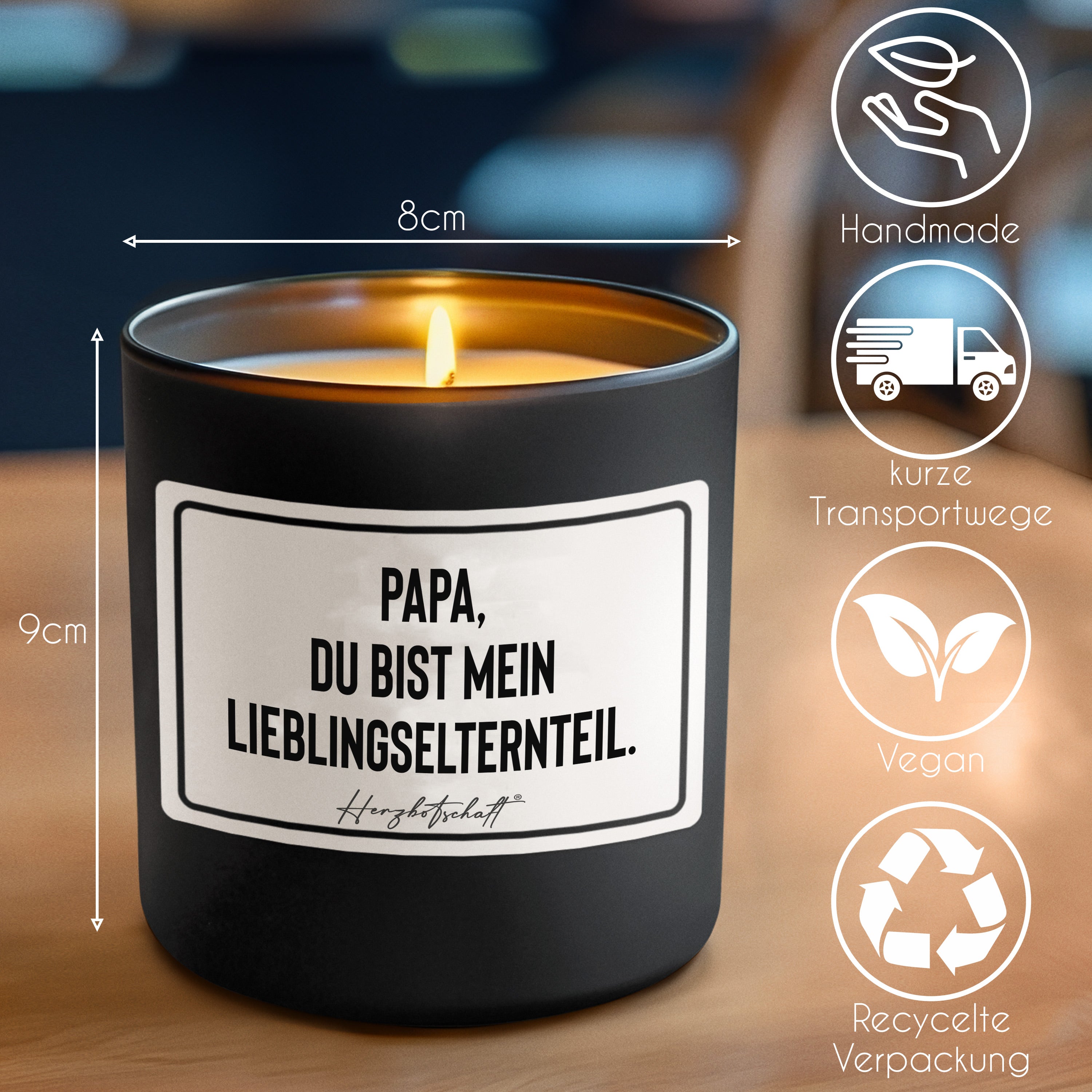 Duftkerze mit Spruch – Papa, du bist mein Lieblingselternteil. – Geschenk für Papa, Vatertag, handgemachte Sojakerze im Glas, nachhaltig, optional mit personalisiertem Bambusdeckel