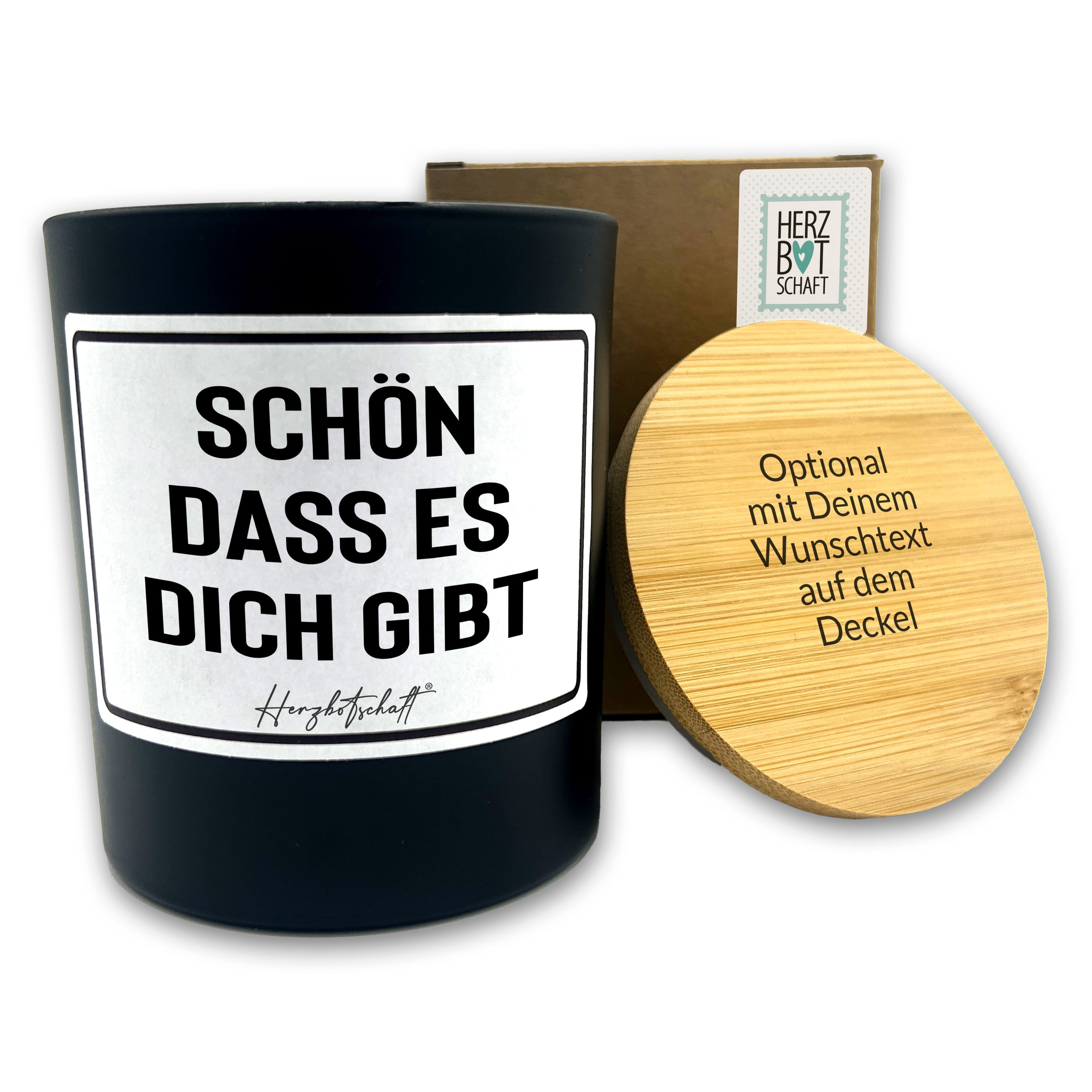 Duftkerze mit Spruch – Schön dass es dich gibt – originelles Geschenk, handgemachte Sojakerze im Glas, nachhaltig, optional mit personalisiertem Bambusdeckel
