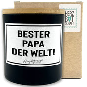 Duftkerze mit Spruch – Bester Papa der Welt! – Geschenk für Papa, Vatertag, handgemachte Sojakerze im Glas, nachhaltig, optional mit personalisiertem Bambusdeckel
