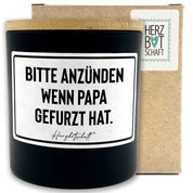 Duftkerze mit Spruch – Bitte anzünden wenn Papa gefurzt hat. – Geschenk für Papa, Vatertag, handgemachte Sojakerze im Glas, nachhaltig, optional mit personalisiertem Bambusdeckel