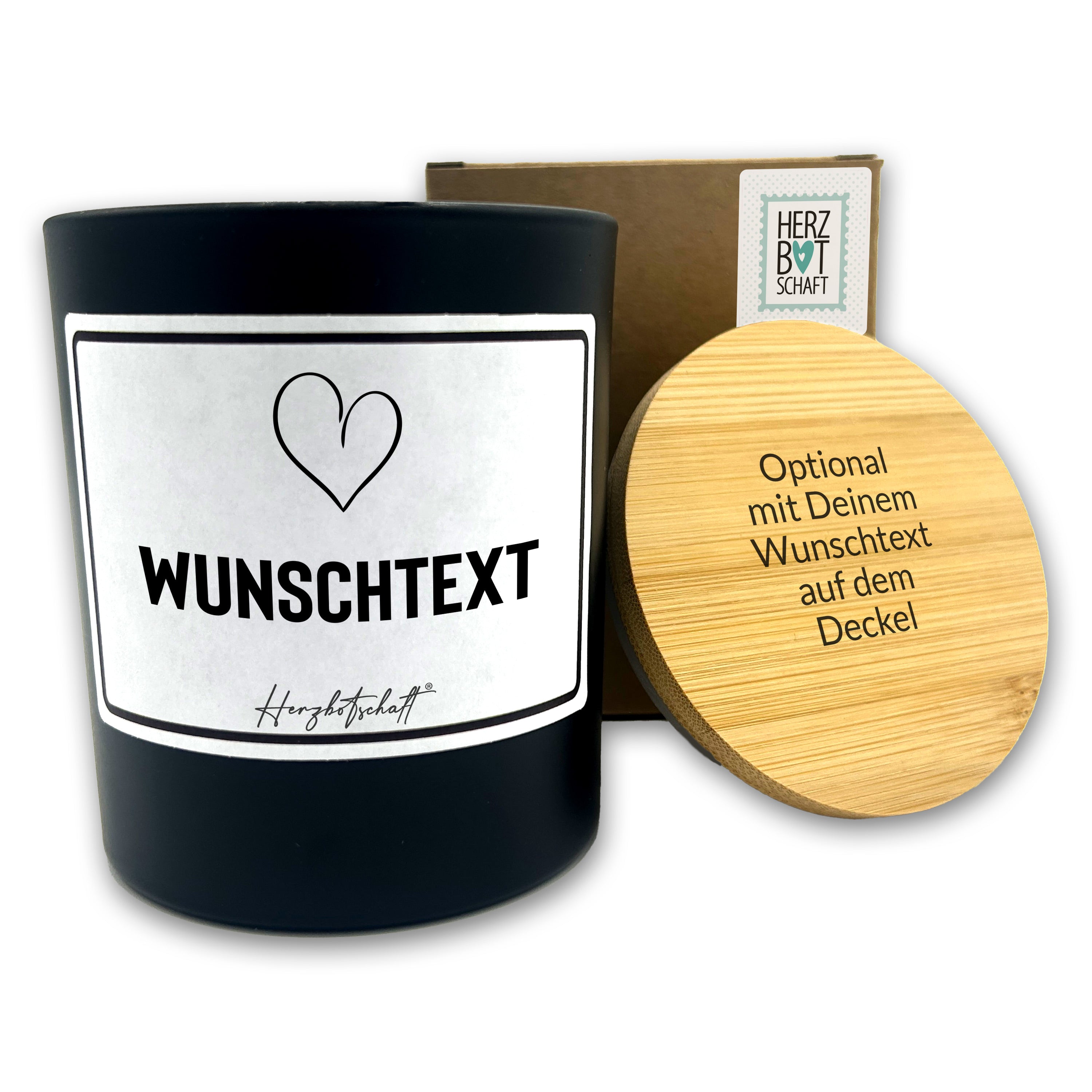 Personalisierte Duftkerze – Dein Wunschtext unter dem Herz – originelles Geschenk, handgemachte Sojakerze im Glas, nachhaltig, optional mit personalisiertem Bambusdeckel