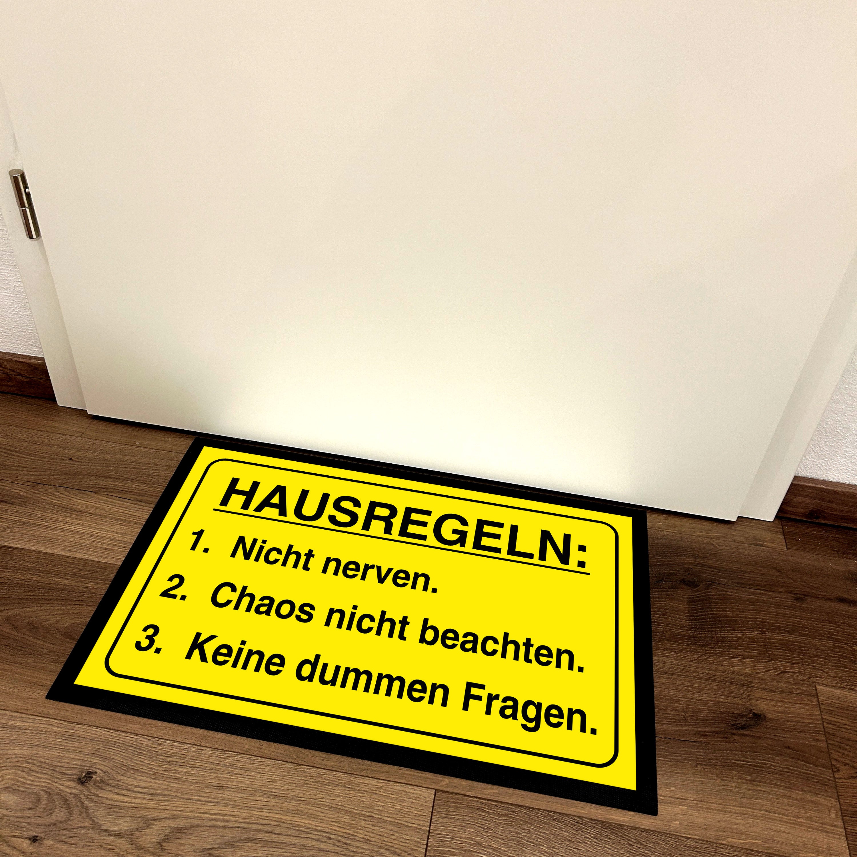 Fußmatte mit Motiv - Hausregeln: 1. Nicht nerven 2. Chaos nicht beachten 3. Keine dummen Fragen - für innen und außen | 60x40cm