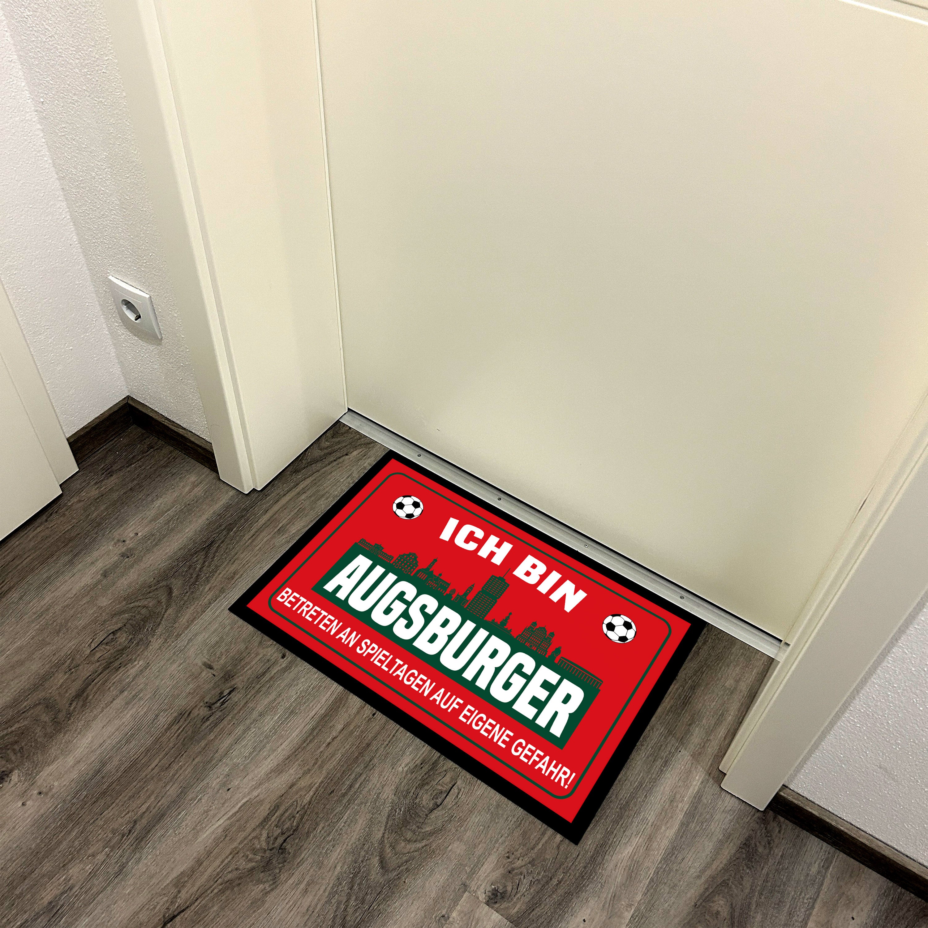 Fußmatte für Fußballfans mit Skyline | 60x40cm | Ich bin Augsburger - Betreten an Spieltagen auf eigene Gefahr! | Zeige deine Stadtliebe und Fußballbegeisterung! | für innen und außen