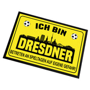 Fußmatte für Fußballfans mit Skyline | 60x40cm | Ich bin Dresdner - Betreten an Spieltagen auf eigene Gefahr! | Zeige deine Stadtliebe und Fußballbegeisterung! | für innen und außen