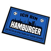 Fußmatte für Fußballfans mit Skyline | 60x40cm | Ich bin Hamburger - Betreten an Spieltagen auf eigene Gefahr! | Zeige deine Stadtliebe und Fußballbegeisterung! | für innen und außen