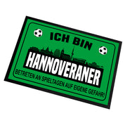 Fußmatte für Fußballfans mit Skyline | 60x40cm | Ich bin Hannoveraner - Betreten an Spieltagen auf eigene Gefahr! | Zeige deine Stadtliebe und Fußballbegeisterung! | für innen und außen