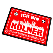 Fußmatte für Fußballfans mit Skyline | 60x40cm | Ich bin Kölner - Betreten an Spieltagen auf eigene Gefahr! | Zeige deine Stadtliebe und Fußballbegeisterung! | für innen und außen