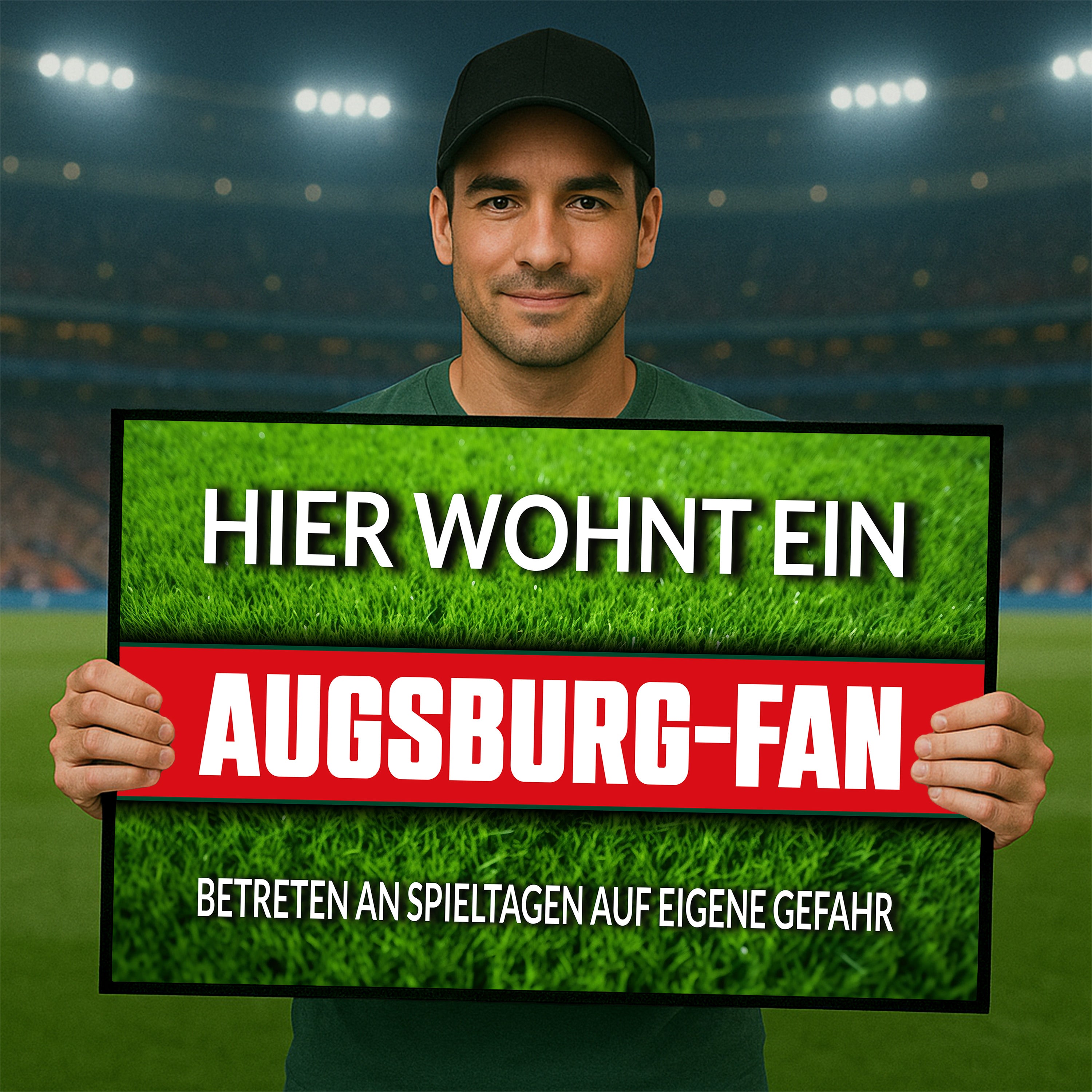 Fußmatte Rasenoptik für Fußball Fans | Hier wohnt ein Augsburg Fan - Betreten an Spieltagen auf eigene Gefahr! | Türmatte mit Spruch | 60x40cm | für innen und außen | Vorleger für Haustür / Flur