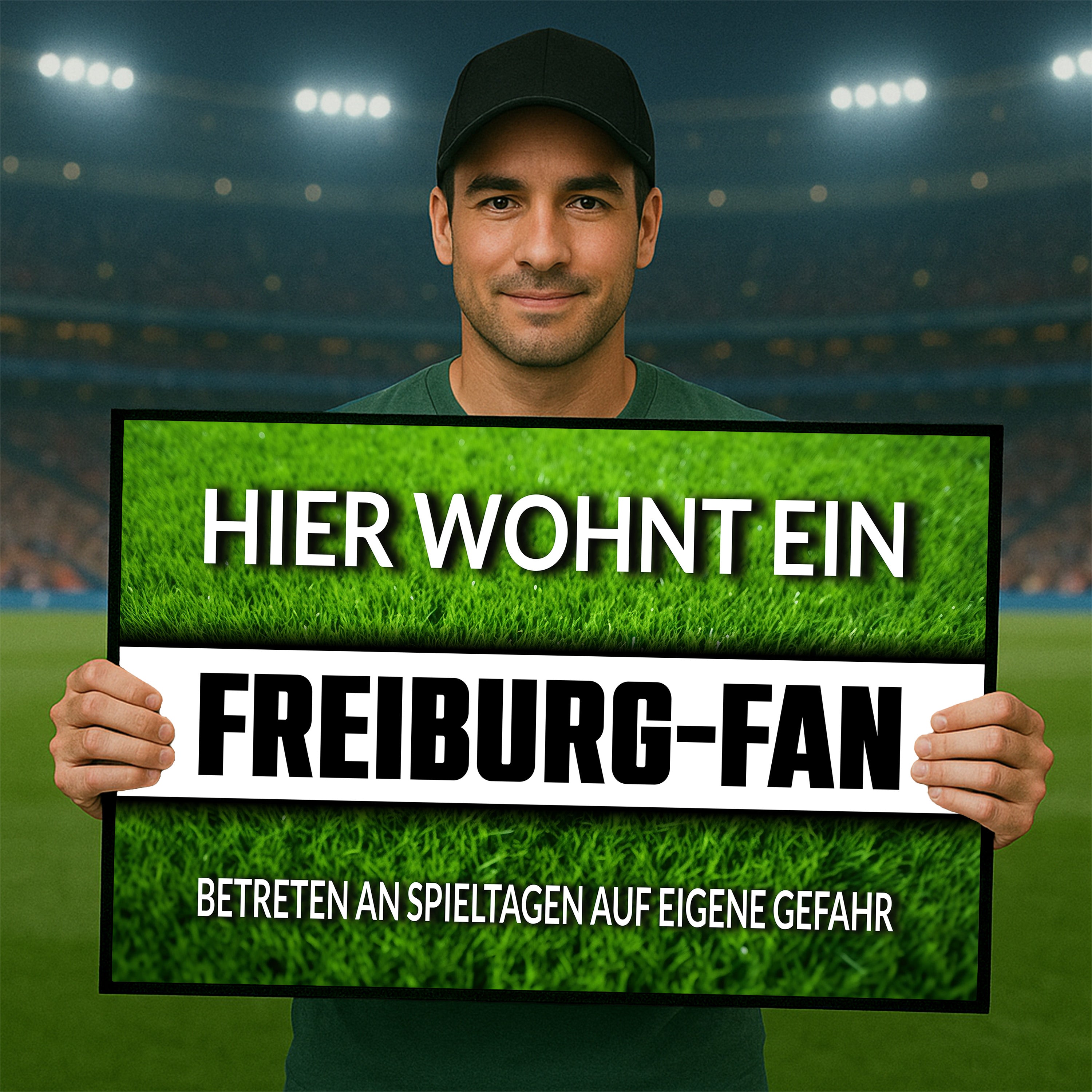 Fußmatte Rasenoptik für Fußball Fans | Hier wohnt ein Freiburg Fan - Betreten an Spieltagen auf eigene Gefahr! | Türmatte mit Spruch | 60x40cm | für innen und außen | Vorleger für Haustür / Flur